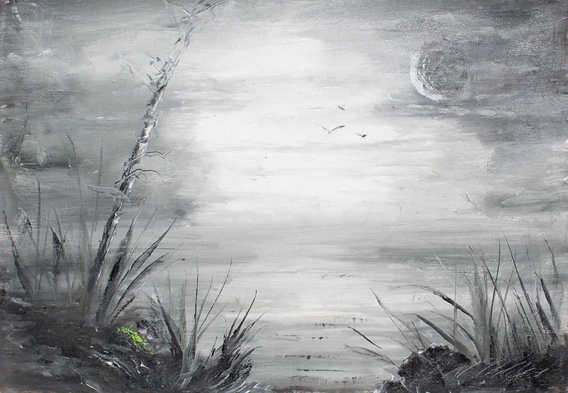black and white paintings of landscape