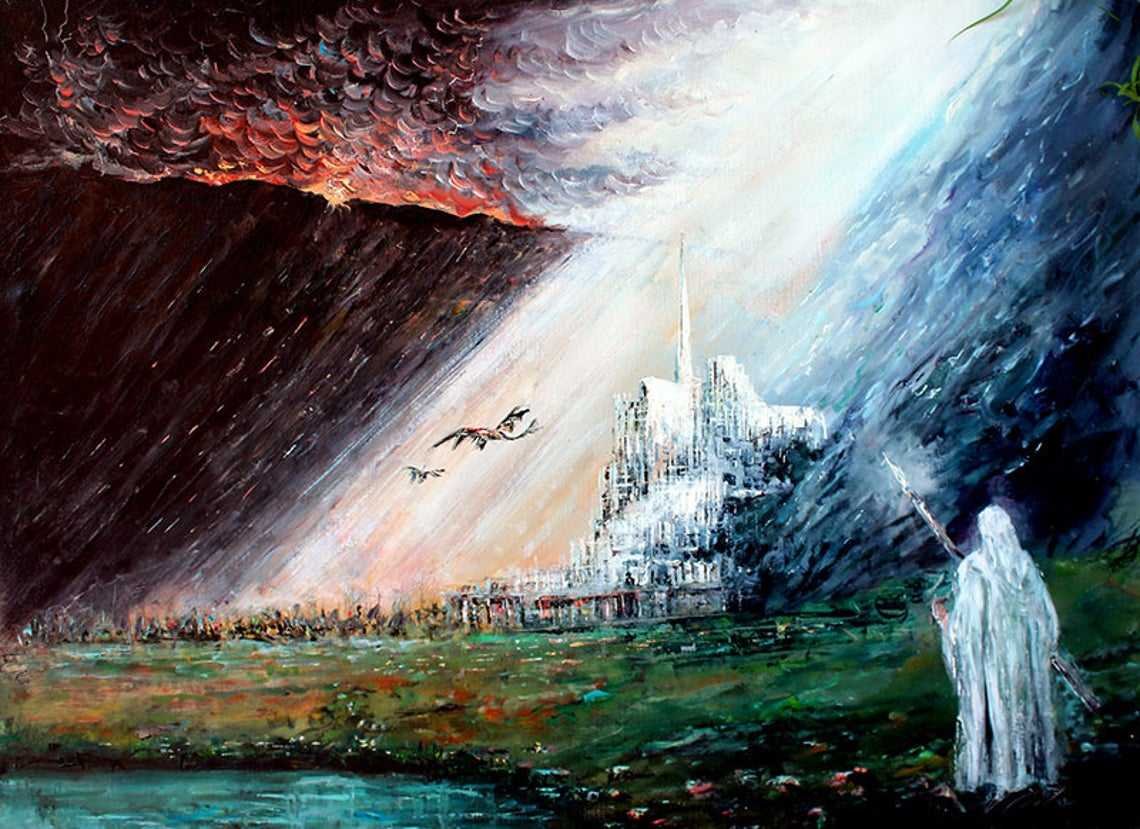Minas Tirith besieged fan art 2 - Handmade oil painting on canvas on demand