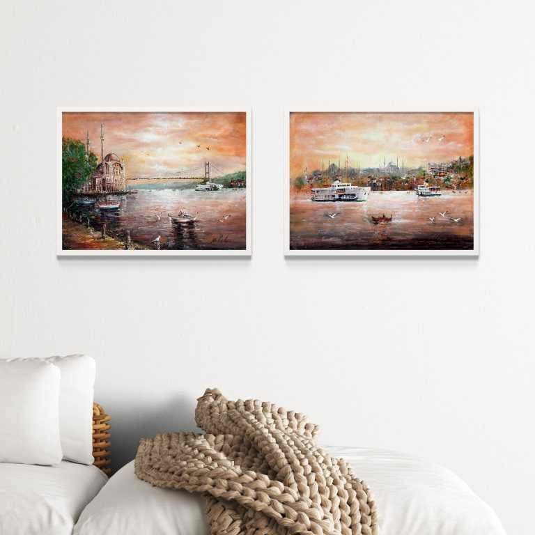 Set of 2 Prints Istanbul Art - Bosphorus and Ortakoy Landscape Print ...