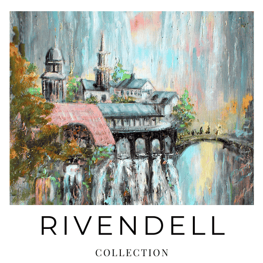 Oil painting of the legendary Elven city of Rivendell